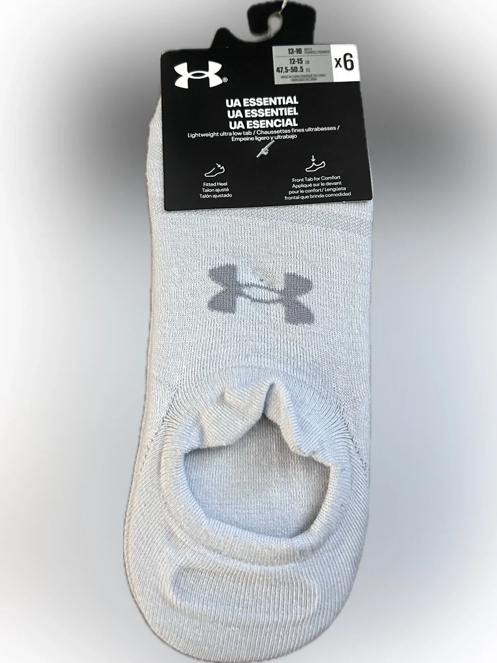 Under Armour UA Essential Ultra Men's No Show Socks - Gray/White/Black X 6